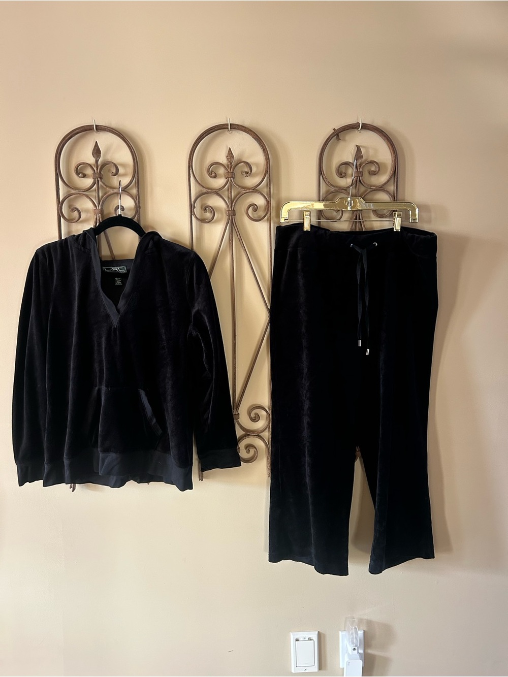 Ralph Lauren Black Velour Two-Piece Lounge Set
